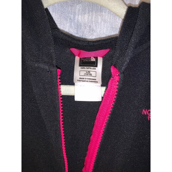 The North Face Girls Black Fleece Jacket With Pink Zipper & Logo Size L 14/16 - Picture 2 of 3